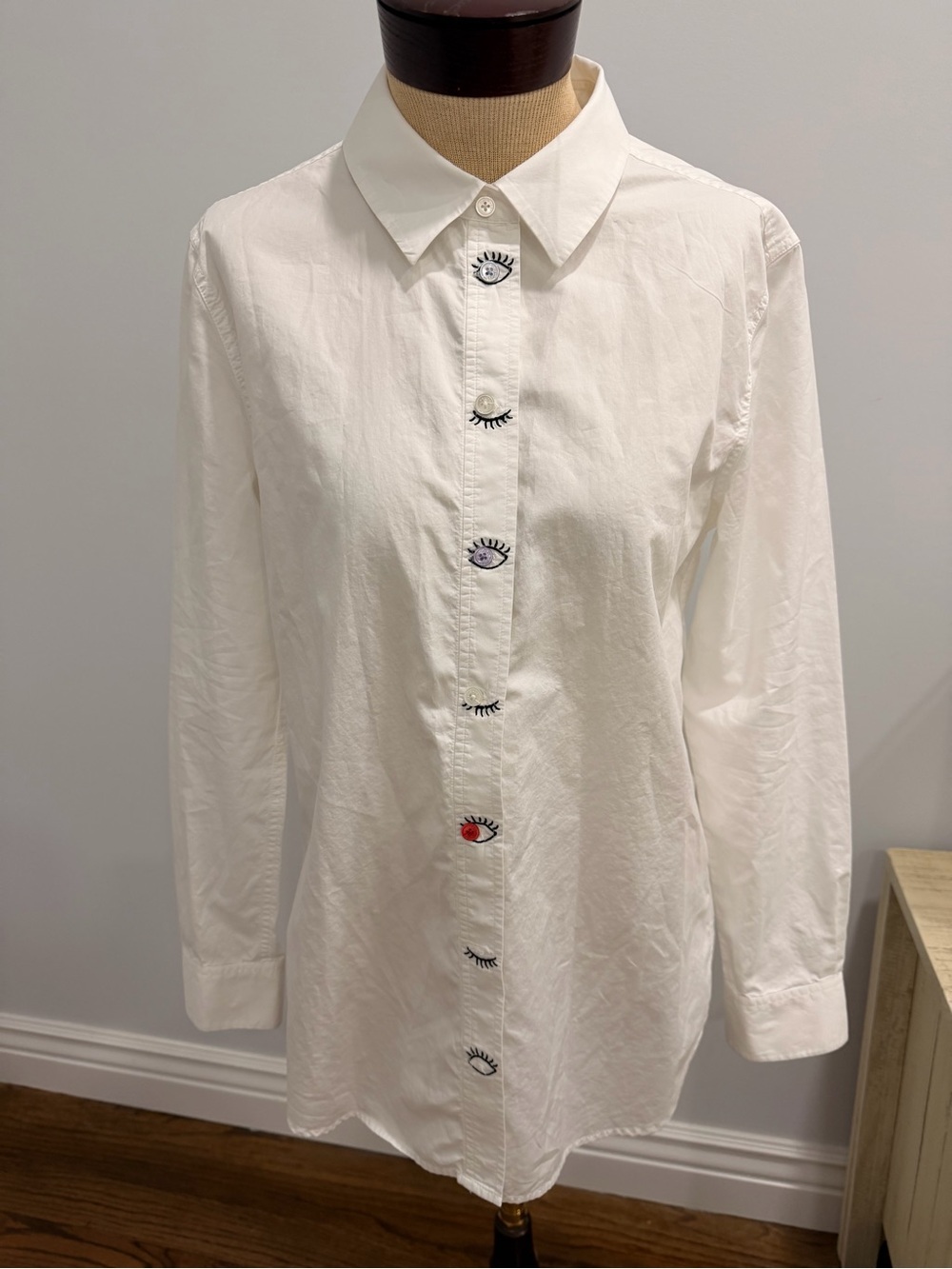 Equipment White Button-Up Shirt with Eye Embroidered Buttons